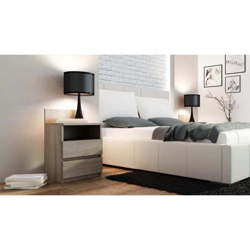 Top E Shop M1 SONOMA MAT Nachttisch, 2 Schubladen, Eiche