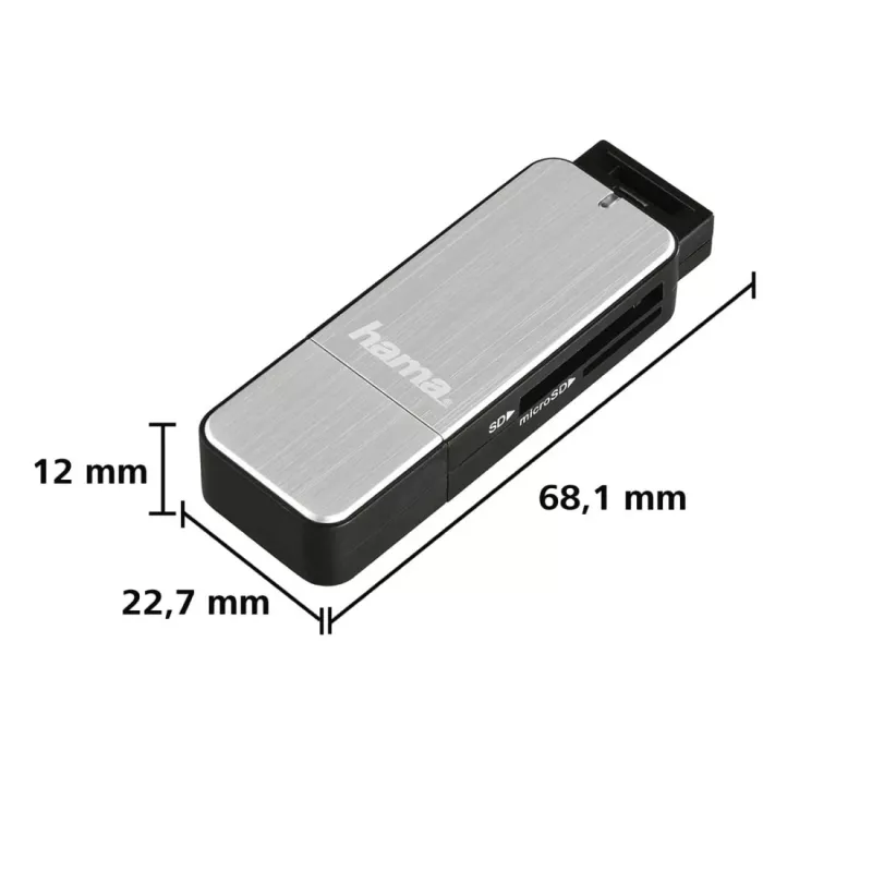Hama 123900 USB-3.0-Kartenleser SD/microSD, Aluminium, schwarz/silber