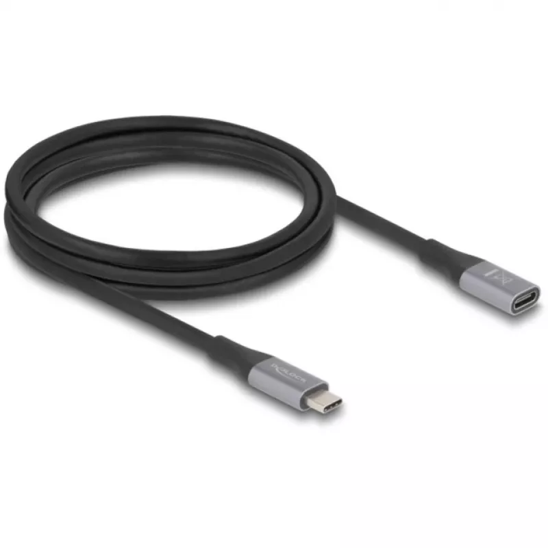 Delock 81202 USB-40-Gbps-USB-C-Verlängerungskabel, Stecker auf Buchse, PD 240 W, 2 m, grau