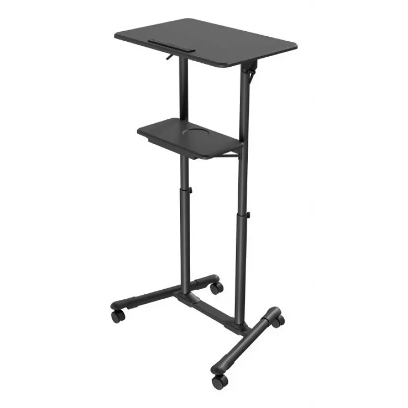 Gembird TVS-DESK-01-BK mobiler Stehtisch mit Rollen, höhenverstellbar 111–134,5 cm, Neigung 30°, max. 20 kg, schwarz