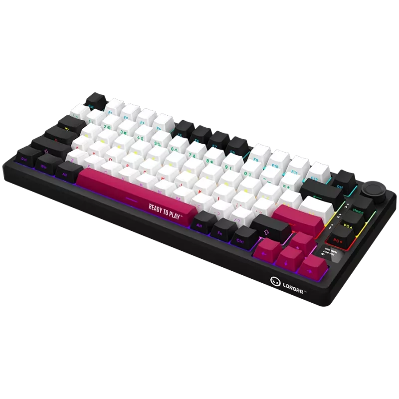 LORGAR KBP7075W kabellose mechanische 75-%-Gaming-Tastatur, Schwarz/Rot, EN