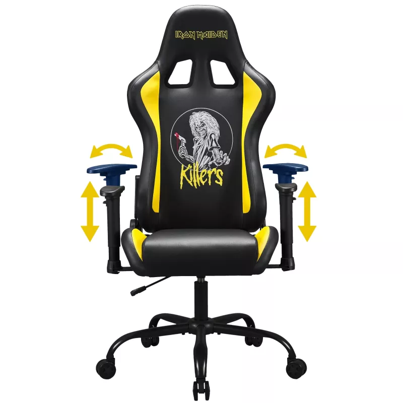 Subsonic SA5609-IM1 Pro Iron Maiden Killers Gaming-Stuhl, 3D-Armlehnen, Kunstleder, Neigung 90°–135°, 120 kg, Schwarz mit gelber Stickerei