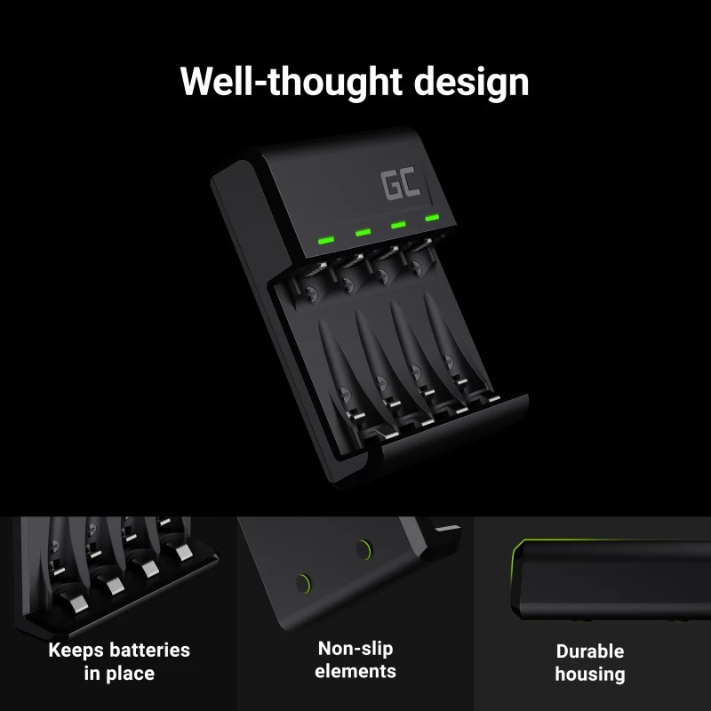 Ladegerät Green Cell GC VitalCharger mit 4× AA 2000mAh NiMH-Akkus