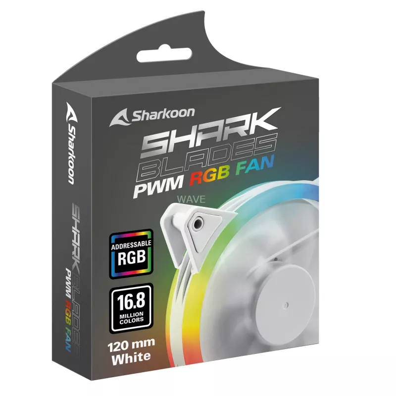 Sharkoon Shark Blades PWM RGB 120-mm-Gehäuselüfter, 400–1400 U/min, Weiß