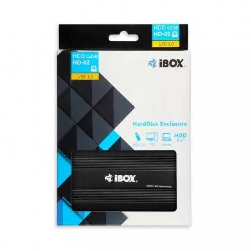iBOX HD-02 externes Gehäuse für 2,5-Zoll-SATA-Laufwerke, USB 3.0, Aluminium, Schwarz