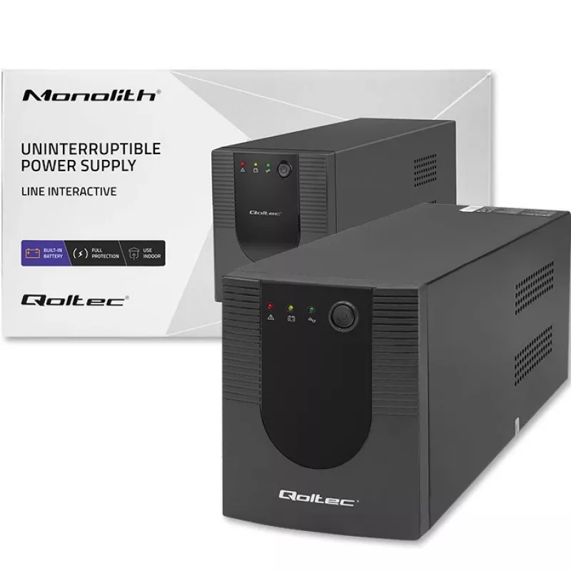 Qoltec Monolith 53775 Line-Interactive USV, 1200 VA (1,2 kVA) / 720 W, AVR, 4 AC-Steckdosen, schwarz
