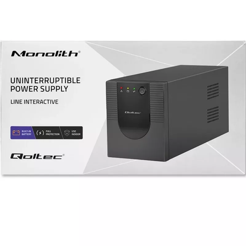 Qoltec Monolith 53775 Line-Interactive USV, 1200 VA (1,2 kVA) / 720 W, AVR, 4 AC-Steckdosen, schwarz