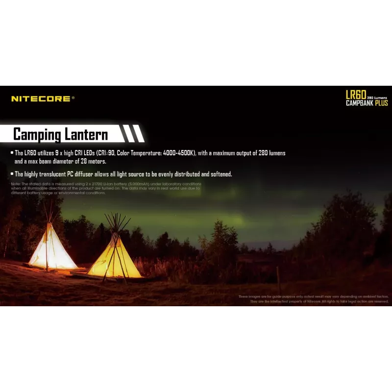 Batteriebetriebene Campinglaterne Nitecore LR60 280 lm USB C