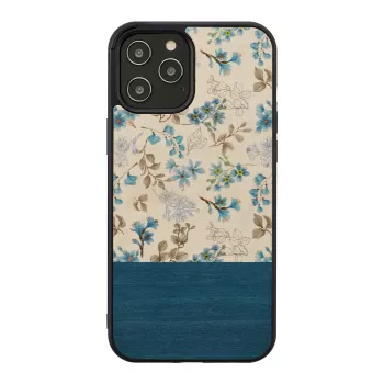 Handyhülle man and wood für iPhone 12 Pro Max — blaue Blume auf Schwarz