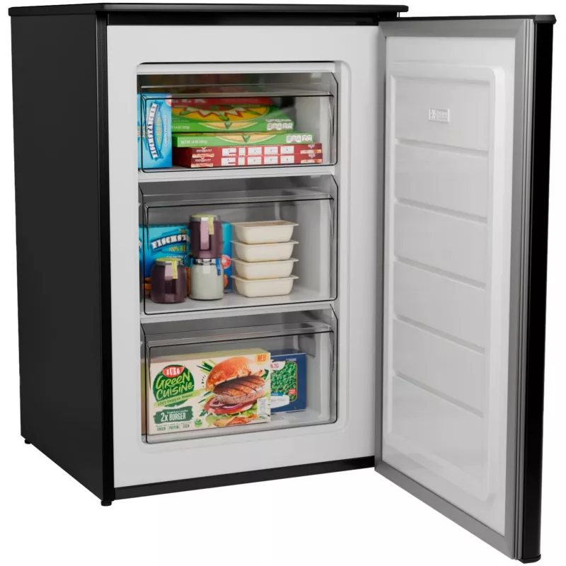 Bomann GS 7253 Gefrierschrank, 87 Liter, Energieeffizienzklasse C, Klimaklasse SN-T, Türanschlag wechselbar, Edelstahl-Optik dunkel, schwarz