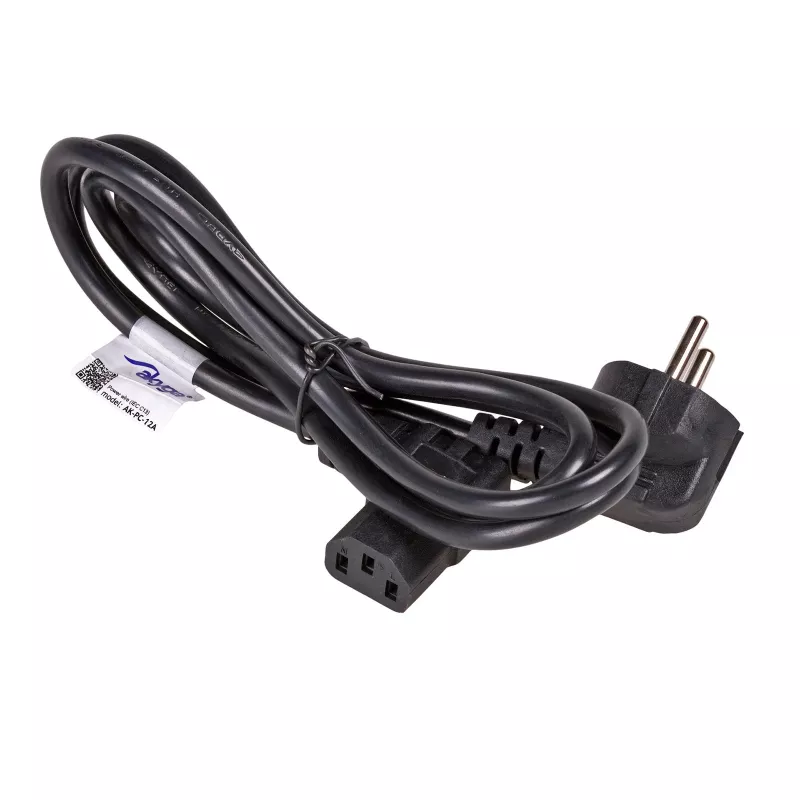 AKYGA AK-PC-12A Winkel-Netzkabel CEE 7/7 auf IEC C13, 3 m, Schwarz