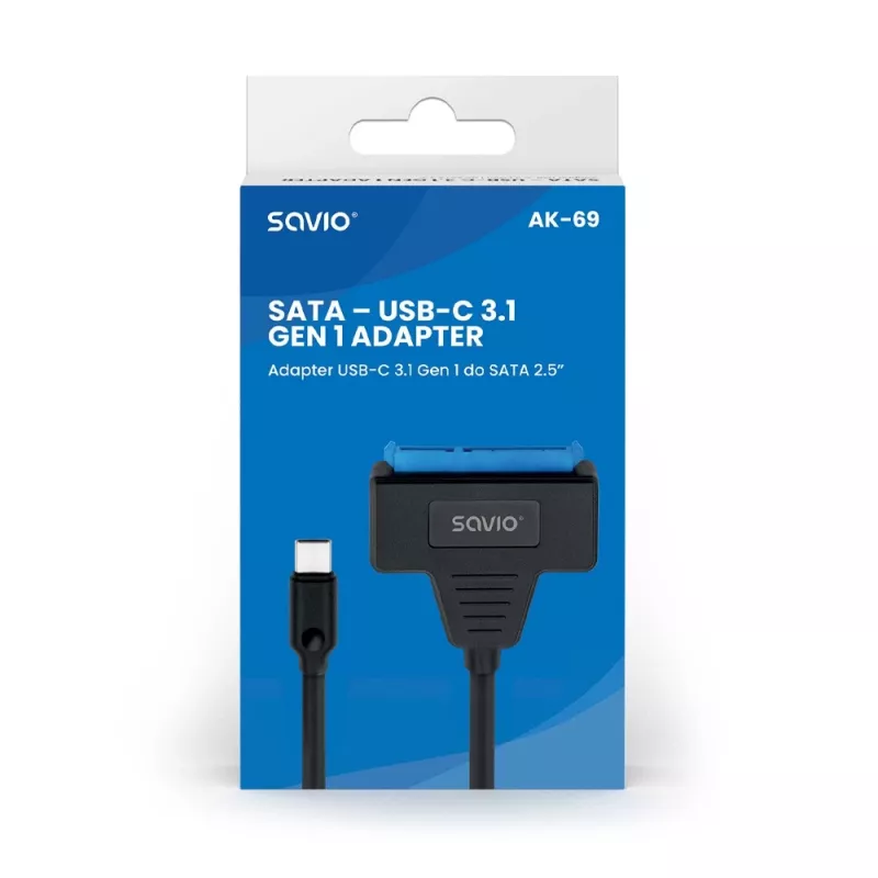SAVIO SATA-zu-USB-C-Schnittstellenkabel AK-69, SATA-Buchse auf USB-C-Stecker, USB 3.2 Gen 1 (5 Gbit/s), 0,25 m, schwarz