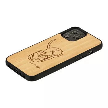 Handyhülle man and wood für iPhone 12 / 12 Pro — Katze mit rotem Fisch-Design