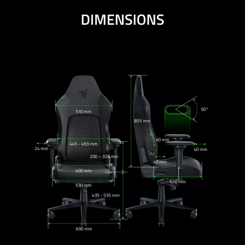 Gaming-Sessel Razer Iskur V2 gepolsterte Sitzfläche schwarz