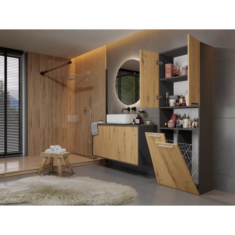 Top E Shop NEL 2K DK ANT/ART KP Badezimmer-Aufbewahrungsschrank, Graphit/Eiche