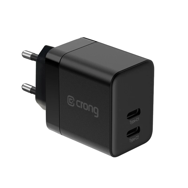 Crong Wandladegerät Ultra Compact GaN 35W PD 3.0 2x USB-C (schwarz)