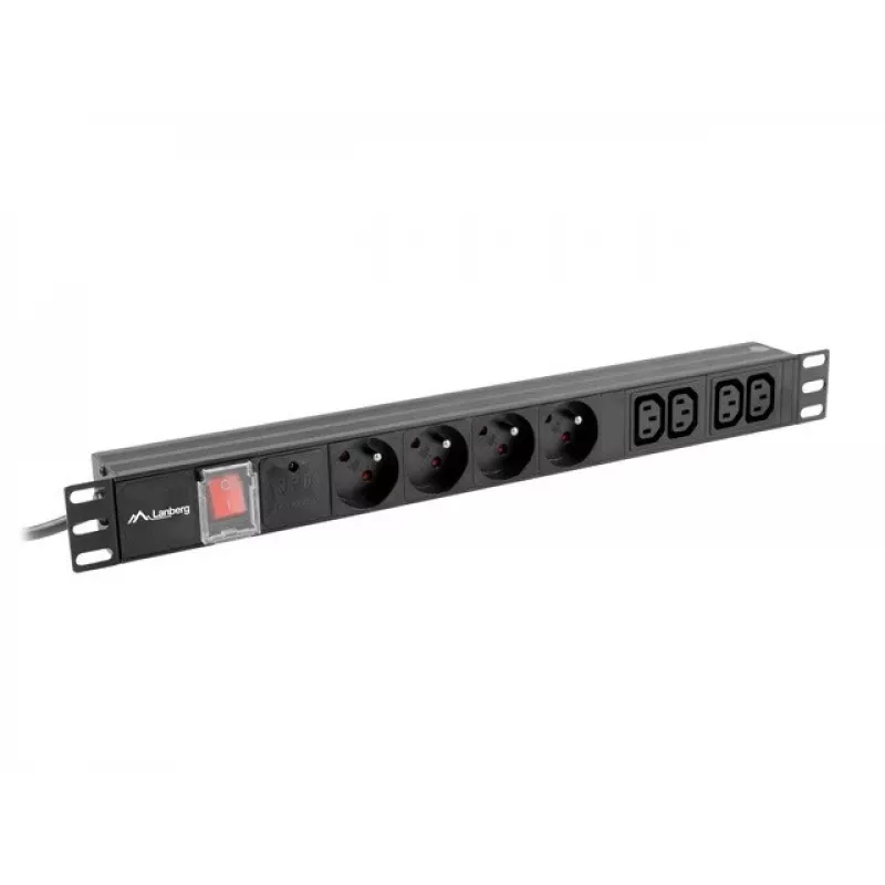 Lanberg PDU-04E04I-0200-BK 1HE Rack-PDU, 4x Typ E + 4x IEC C13, 16 A, 2 m, Schwarz