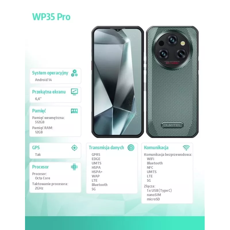 Smartphone Oukitel WP35 Pro 6,52 Zoll 12GB/512GB Grün