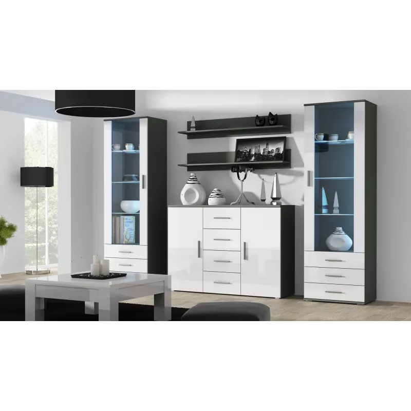 Cama Meble UNI Wohnzimmer-Sideboard, grau/weiß Hochglanz