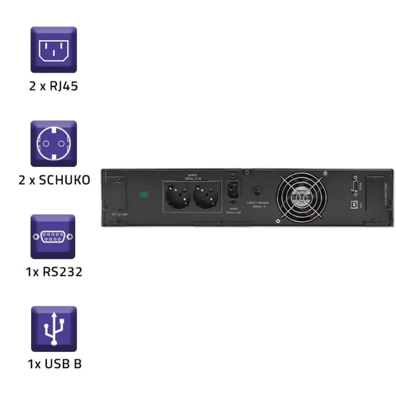 Qoltec 53945 Rack-USV, 1 kVA, 800 W, LCD