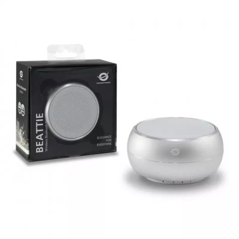 Conceptronic BEATTIE 01S kabelloser Bluetooth-Lautsprecher, 3 W, Bluetooth 3.0+HS, integriertes Mikrofon, microSD, Micro-USB, Silber