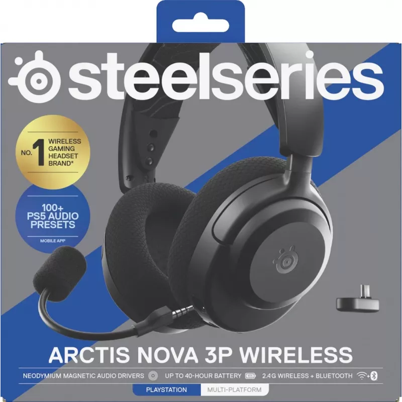 SteelSeries Arctis Nova 3P Wireless kabelloses Gaming-Headset, Bluetooth/2,4 GHz, schwarz