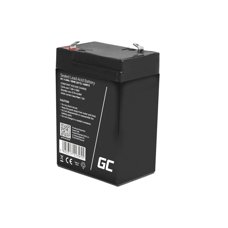 UPS-Batterie Green Cell AGM15, 6 V, 4 Ah, verschlossene Blei-Säure-Batterie (VRLA), schwarz, 680 g