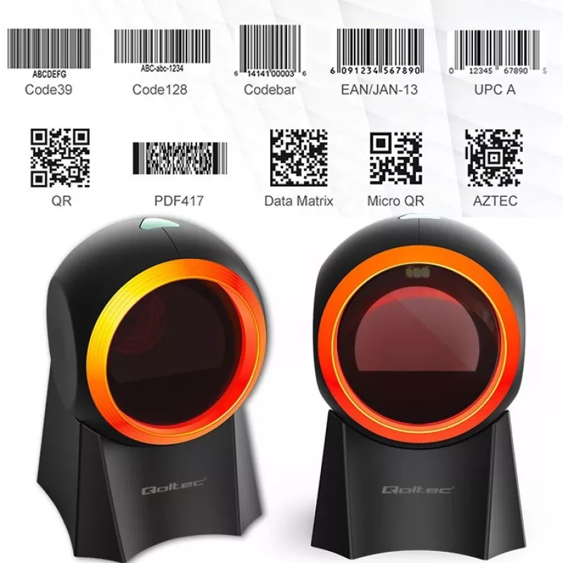 Qoltec 50857 kabelgebundener Tisch-Barcodescanner, 1D/2D, QR, USB, 1,75 m Kabel