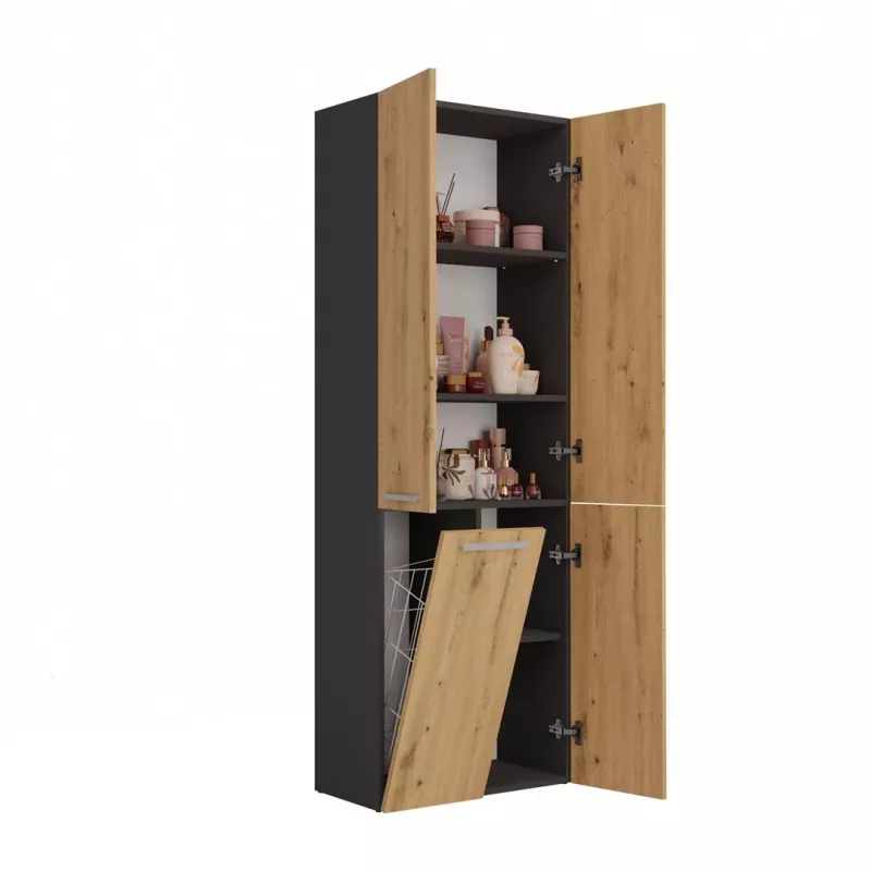 Topeshop NEL 1K DD ANT/ART KP Badezimmer-Standschrank Graphit, Eiche