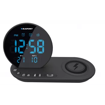 FM PLL clock radio/ALARM/USB/CR85BK CHARGE/Wireless charging/Innenbereich/outdoor temperature/Schwarz