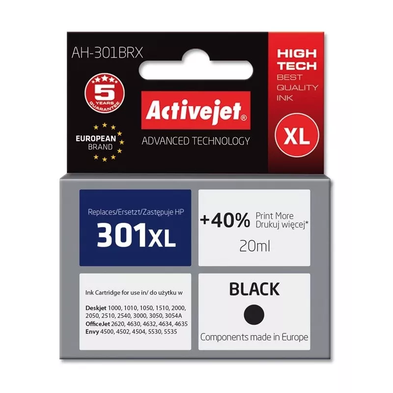 Activejet AH-301BRX Tinte (kompatibel mit HP 301XL CH563EE; Premium; 20 ml; Schwarz)