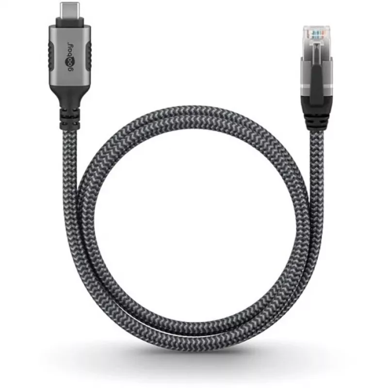 Goobay 70752 USB-C 3.1 auf RJ45 Ethernet-Kabel, Cat6 F/UTP, 5 m, schwarz/silber