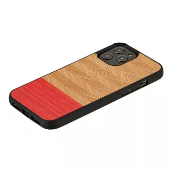 Handyhülle man and wood für iPhone 12 / 12 Pro – Fischgrät Azalea Schwarz
