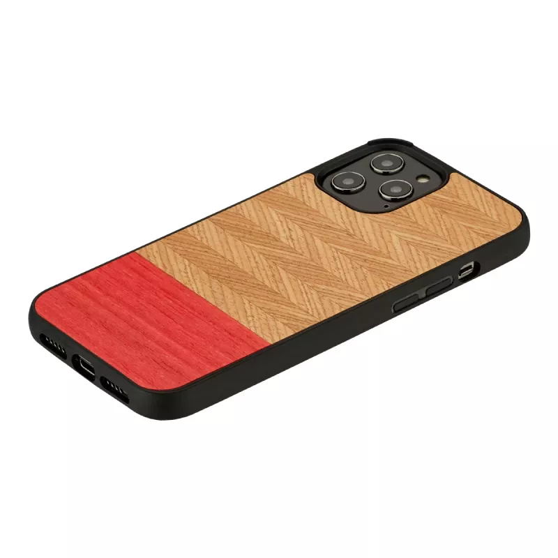 Handyhülle man and wood für iPhone 12 / 12 Pro – Fischgrät Azalea Schwarz
