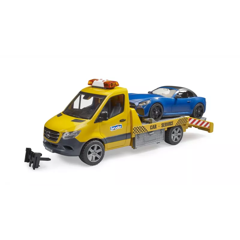 Bruder MB Sprinter Autotransporter mit Light & Sound Modul, orange/blau, inkl. Roadster