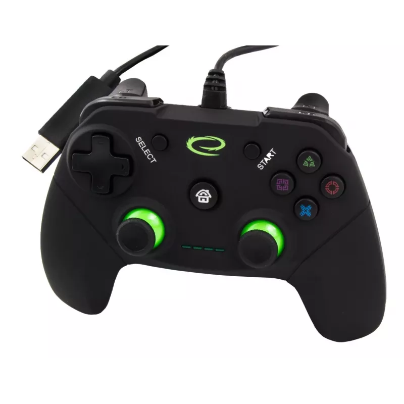 Esperanza EGG110K Vanquisher kabelgebundenes USB-Gamepad für PC/PS3, Vibration, 12 Tasten, 2 Analogsticks, schwarz/grün