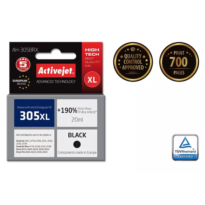 Activejet AH-305BRX Tinte (Ersatz für HP 305 XL 3YM62AE; Premium; 20 ml; schwarz)