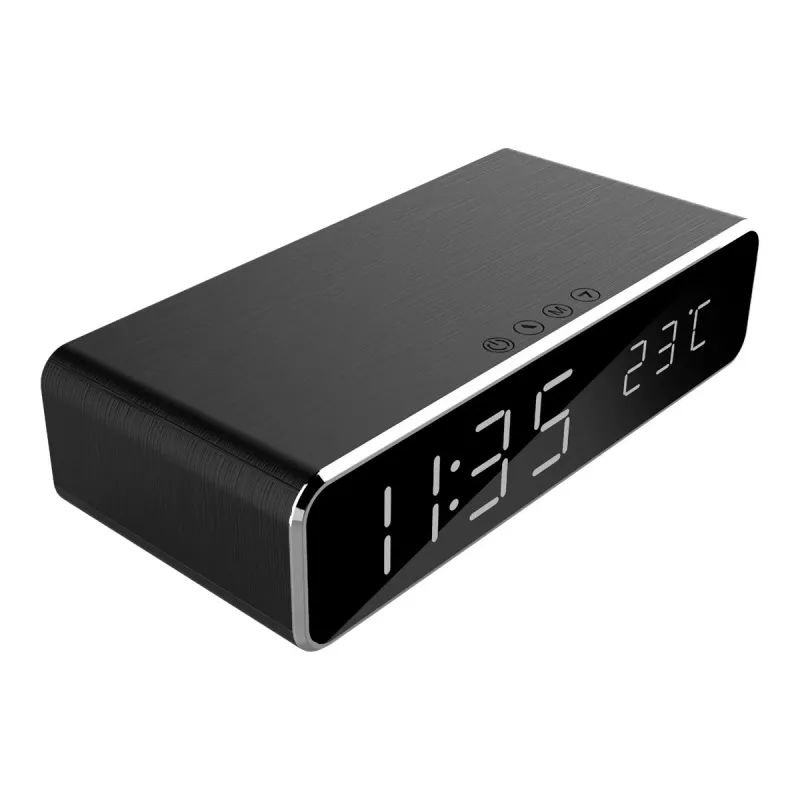Digitaler Wecker GEMBIRD DAC-WPC-01 mit LCD-Anzeige, schwarzes Aluminiumgehäuse, netzbetrieben