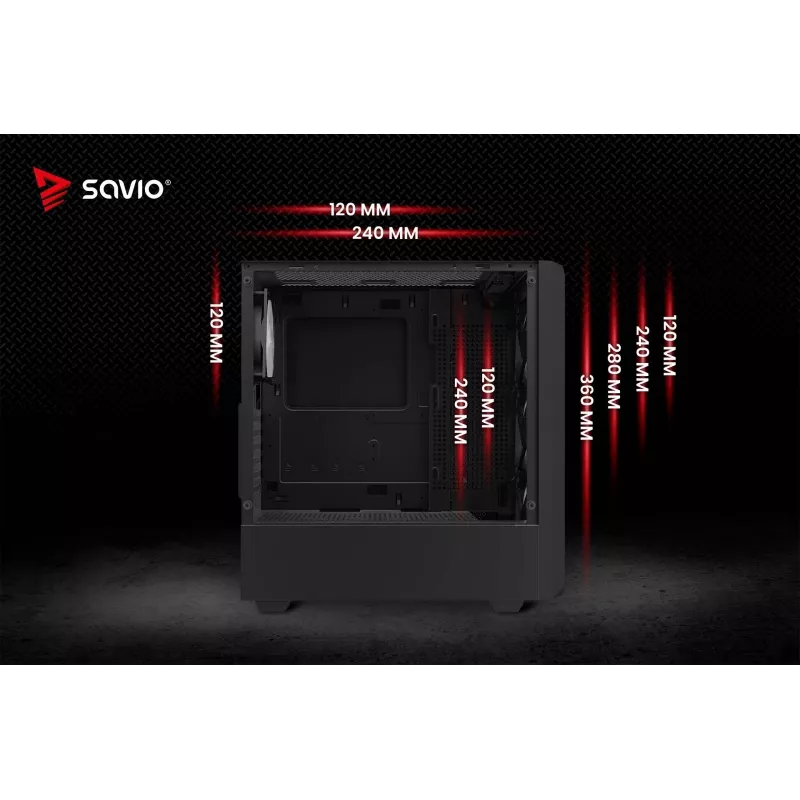 Savio Noctis Glass RGB Cube PC-Gehäuse, ATX/Micro-ATX/Mini-ITX, Front aus Hartglas, RGB-Lüfter, schwarz