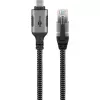 Ethernet-Kabel USB-C 3.2 Gen2 Stecker > RJ-45 Stecker, LAN-Adapter schwarz/Silber, 1,5 Meter, geflochtene Textilummantelung