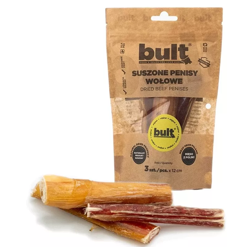 Hundekausnacks BULT getrocknete Rinderpenisse, 3er-Pack — Einkomponenten-hypoallergene Kausnacks, 200 g, erwachsene Hunde