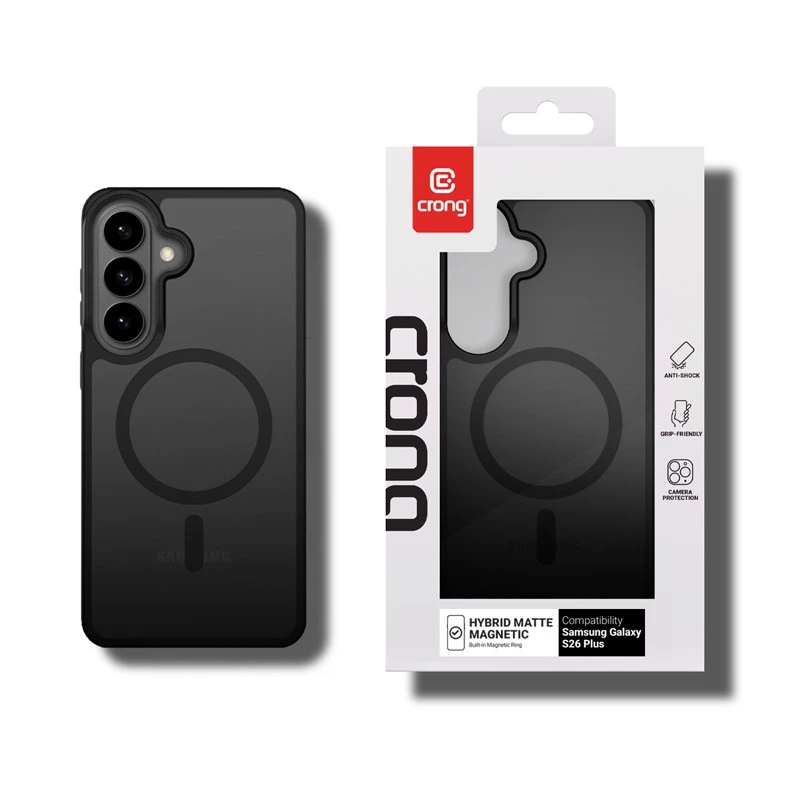 Crong Hybrid Matte Magnetic MagSafe-Hülle für Samsung Galaxy S26+ — TPU + PC, Schwarz