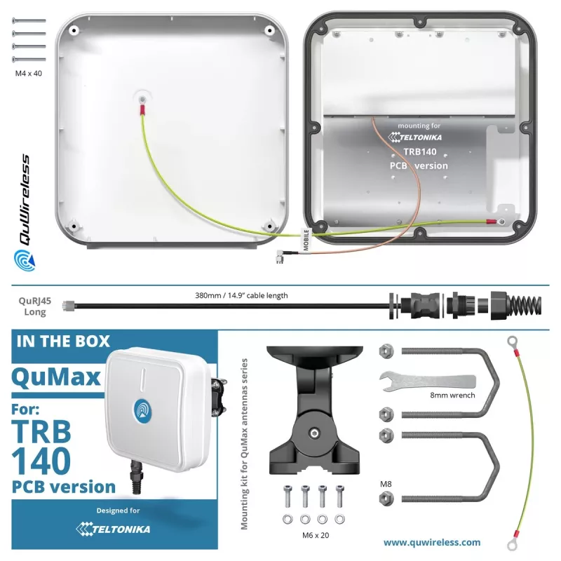 QuWireless QuMax A140M-A Richtantenne LTE für Teltonika TRB140, PoE/LAN, 6 dBi, IP67, Weiß