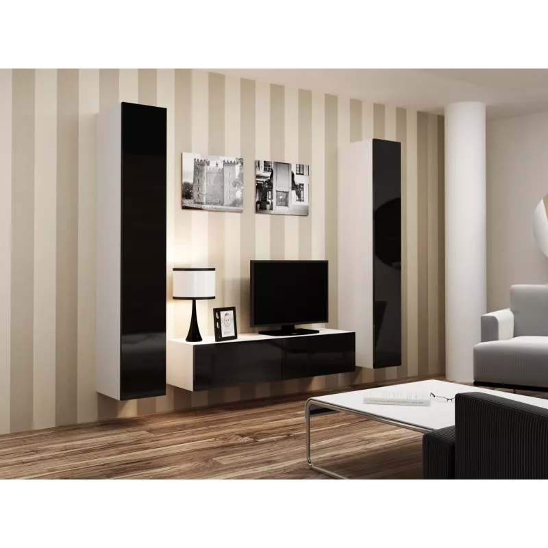 Cama Wohnzimmer-Schrankset VIGO 9 weiß/schwarz glänzend