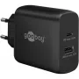 USB-C Dual-Fast Charger, PD, GaN, 65 Watt (schwarz, 1x USB-C, 1x USB-A, Power Delivery)