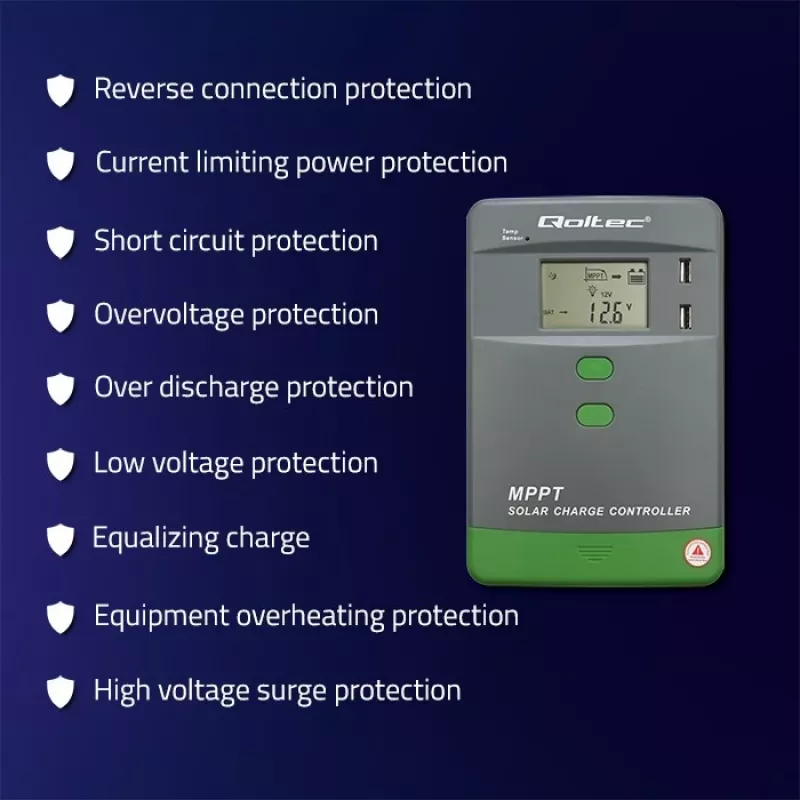 MPPT Solar-Laderegler QOLTEC 53662 mit Temperatursensor