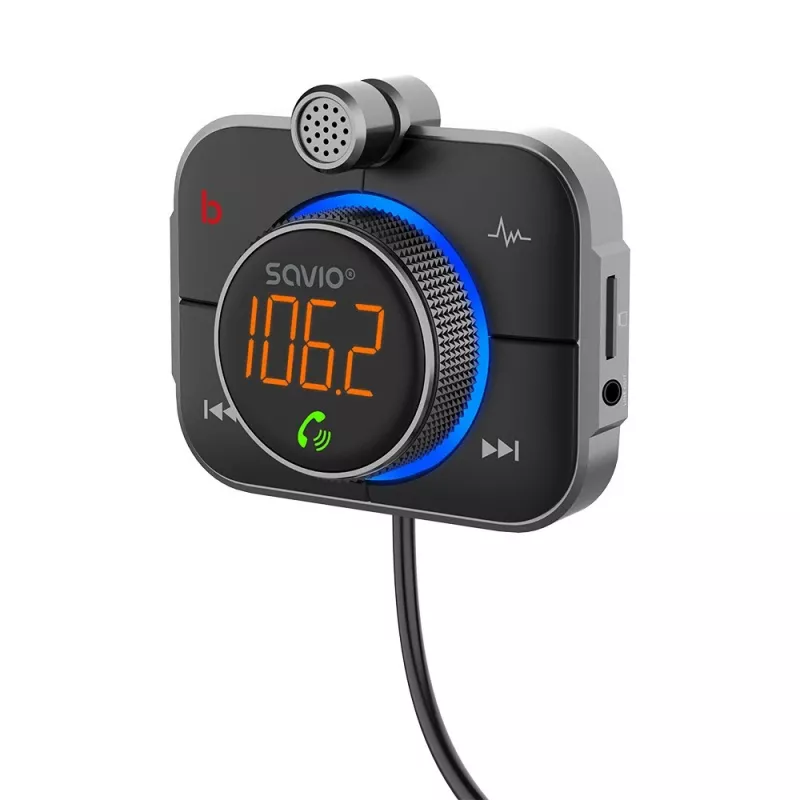 FM-Transmitter SAVIO TR-14 Bluetooth USB, FM 87,6–107,9 MHz, MicroSD, USB-C, 12 V Autostrom