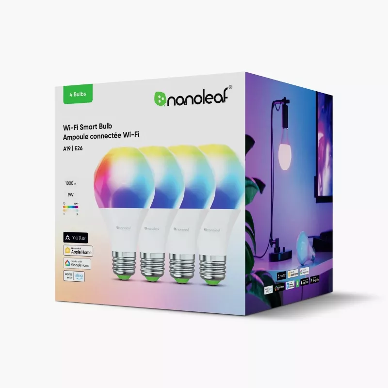 Nanoleaf Essentials Matter Smart A60 LED-Lampe, E27, 9 W, 900 lm, 2700-6500 K RGBCW, 4er-Pack