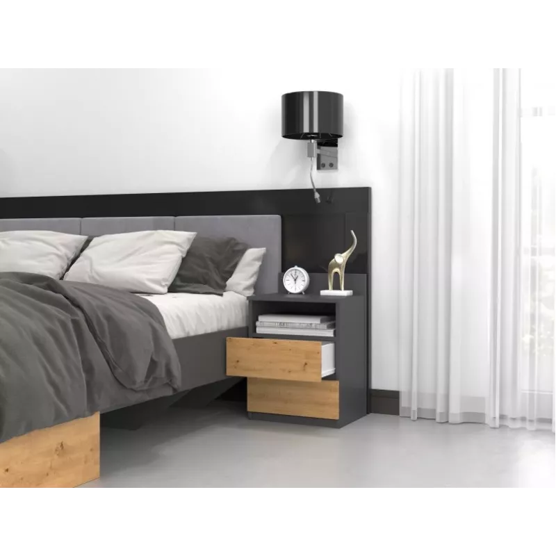 Top E Shop M1 ANTRACYT/ARTISAN Nachttisch, 2 Schubladen, Eiche