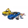 Bruder MB Sprinter Autotransporter mit Light & Sound Modul, orange/blau, inkl. Roadster